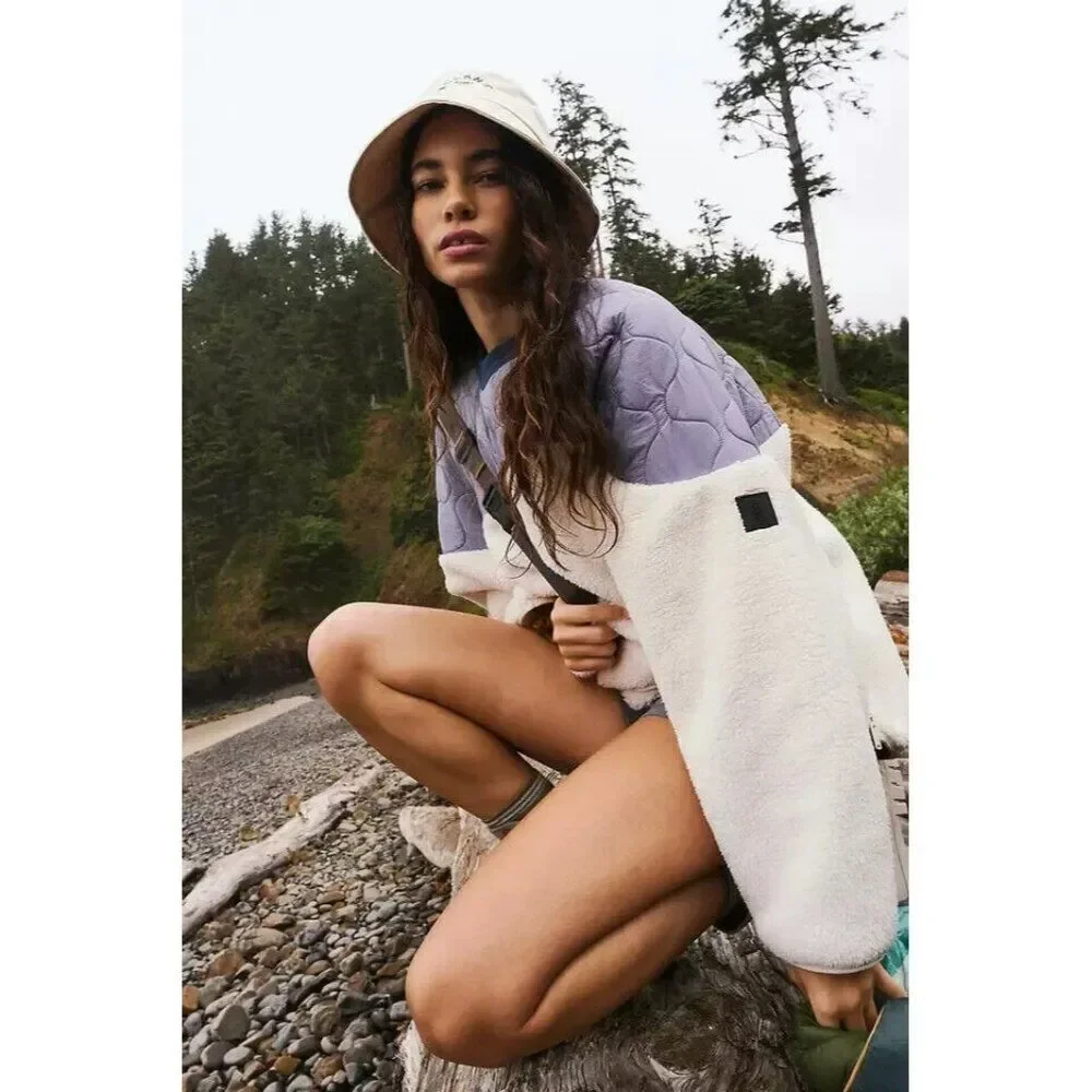 Free People Movement Drifter Quilted Fleece Long Sleeve Pullover‎ Size XS White